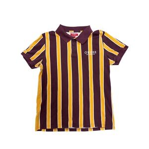 Guess Los Angeles Mens Striped Polo Shirt Burgundy Yellow White Size S